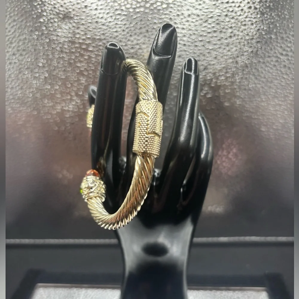 Silver Twisted Bangle with Citrine Gemstone Accents